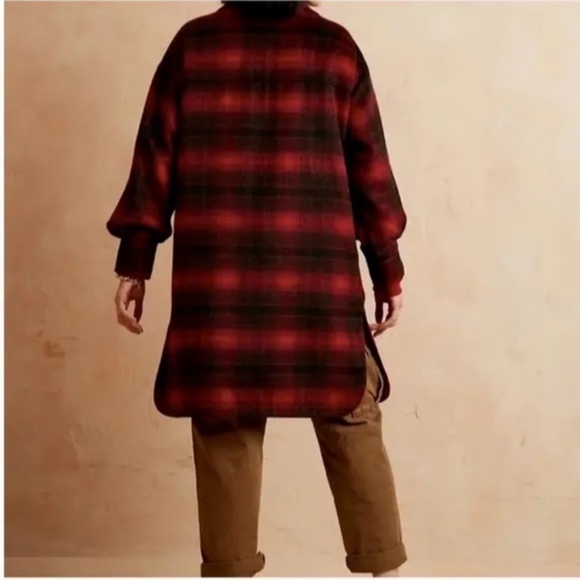 BANANA REPUBLIC FACTORY WOMAN RED PLAID LONG SHACKET COAT SIZE M .NEW WITH TAGS - Picture 3 of 11